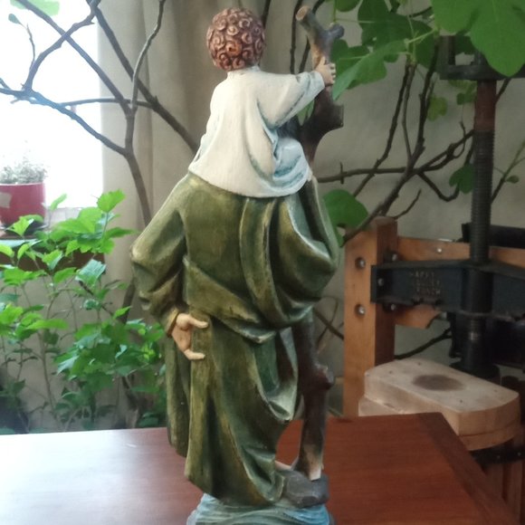 St. Christopher Holding the Christ Child Wooden Statue - Picture 4 of 10